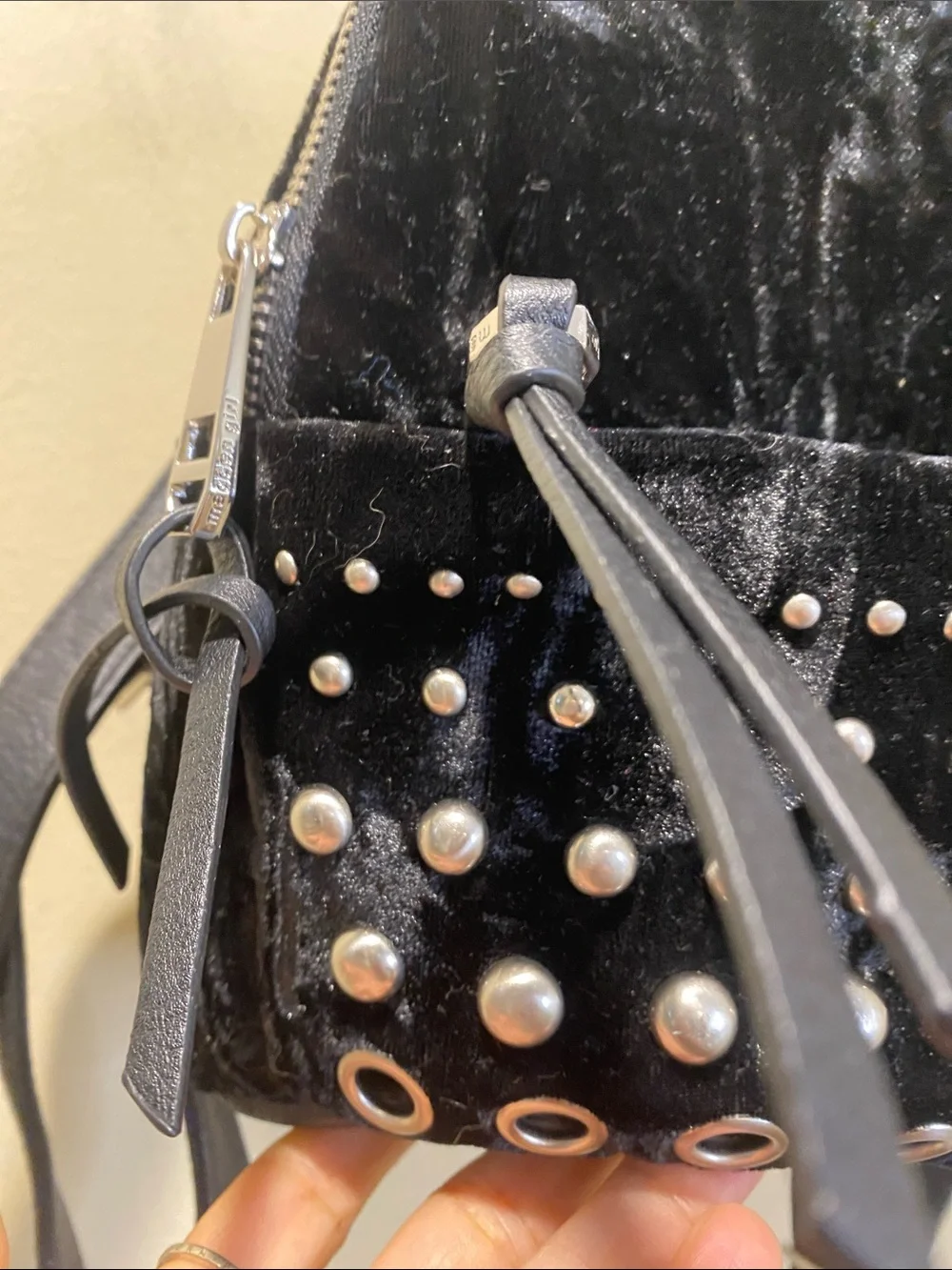 STEVE MADDEN Black Velvet Studded Mini Backpack - Women's Bag